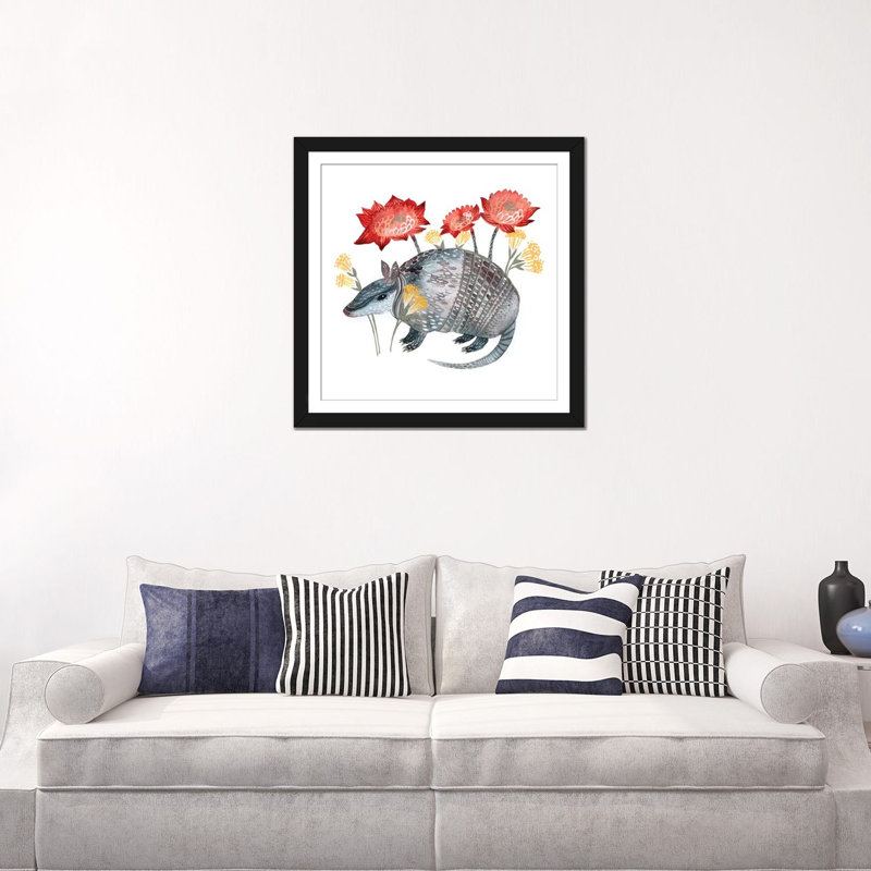 «Armadillo», impression sur toile tendue, H 24 po x l 24 po x P 1 po, Papier avec cadre noir, Blanc