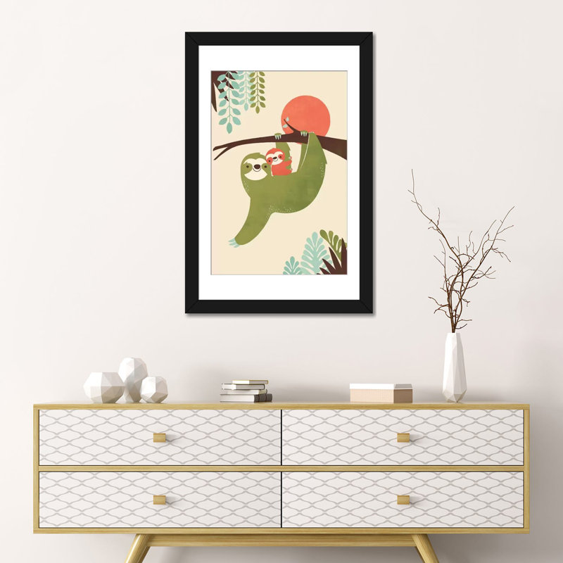 «Mama Sloth», impression sur toile, H 24 po x l 16 po x P 1 po, Papier d'art encadré noir, Blanc