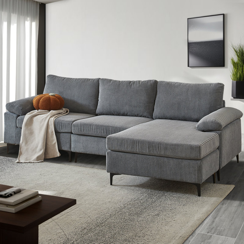 Canapé modulaire rembourré en velours côtelé de largeur 100,02 po Rita, Velours côtelé gris