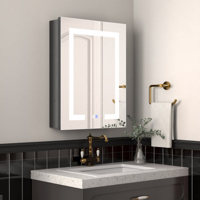 Armoire à pharmacie encastrée sans cadre à DEL avec miroir et tablettes réglables, USB, désembueur Hellmuth