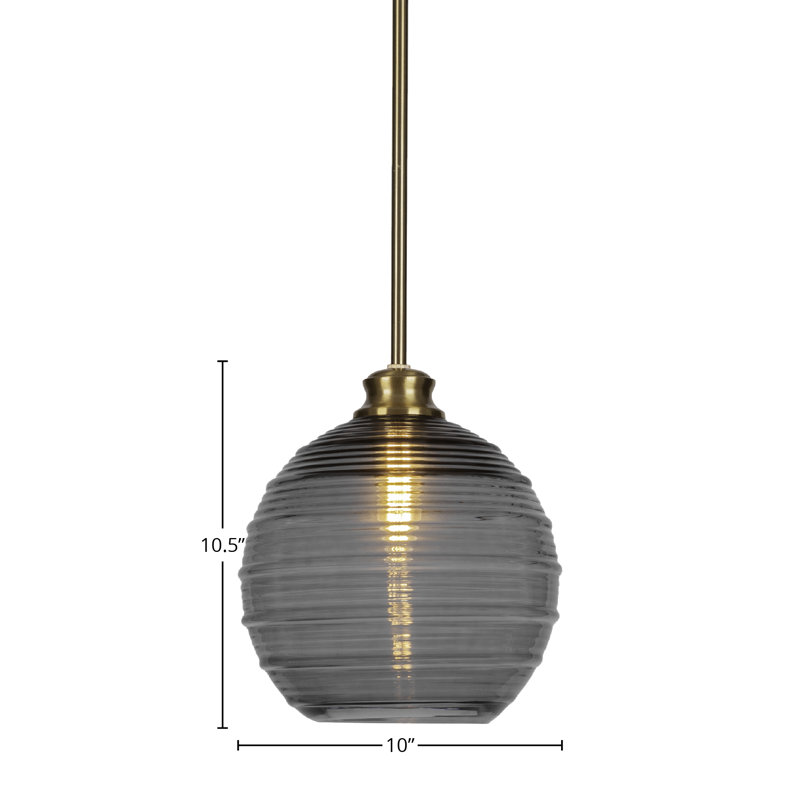 Luminaire suspendu avec tige 1 lumière Malena, H 10,5 po x l 10 po x P 10 po, Noir, Laiton New Age