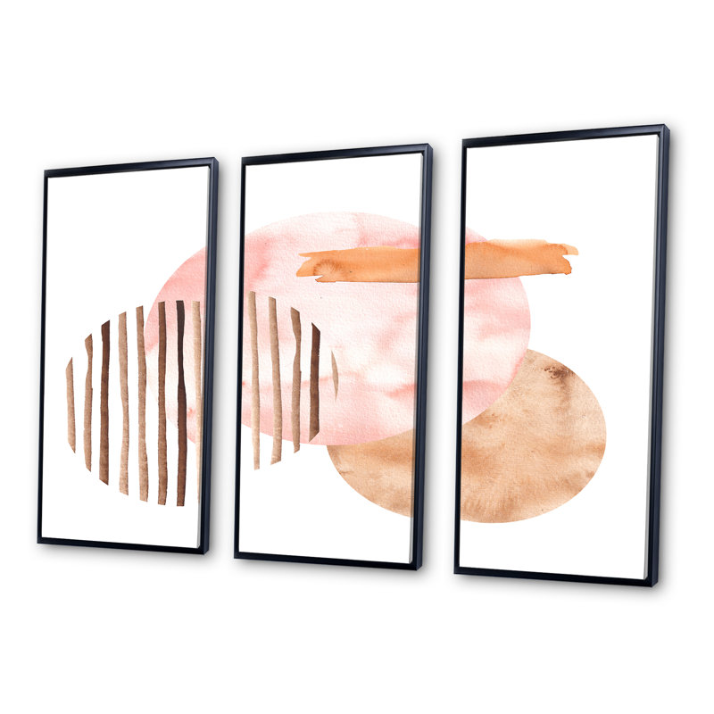 Formes géométriques abstraites dans des tons de terre - ensemble d'art moderne sur toile encadrée moderne de 3, Noir