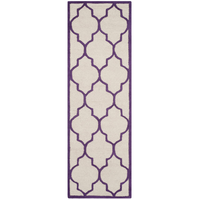 Tapis ivoire / mauve en laine touffeté à la main Cannen, Tapis de couloir 2 pi 6 po x 6 pi