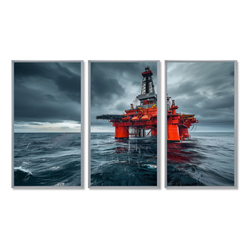 Ensemble de salon mural rouge / gris Winter Drilling Dynamics, Toile argentée avec cadre flottant, H 28 po x l 36 po x P 1 po