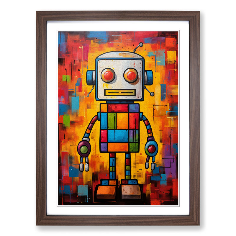 Robot Colour Field - Single Picture Frame Print on Wood, 34cm H x 25cm W x 2cm D, Walnut