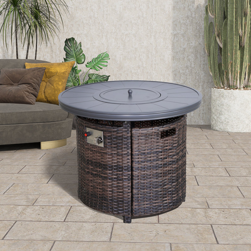 Table de foyer d'extérieur au propane en aluminium avec couvercle H 25 po x l 32 po Chamari, Espresso