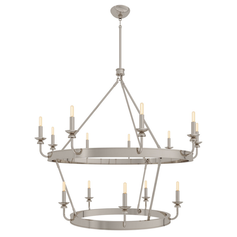 William Chandelier - 14-Light Lacquered Burnished Brass, Polished Nickel