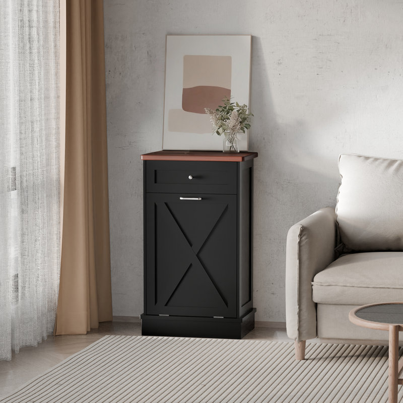 Armoire poubelle inclinable 10 gallons Havant, Noir / noyer foncé