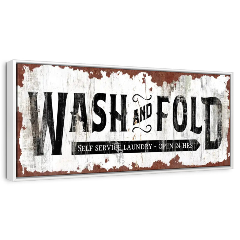 Ancienne affiche murale Wash and Fold, Cadre flottant blanc, 28 po x 10 po