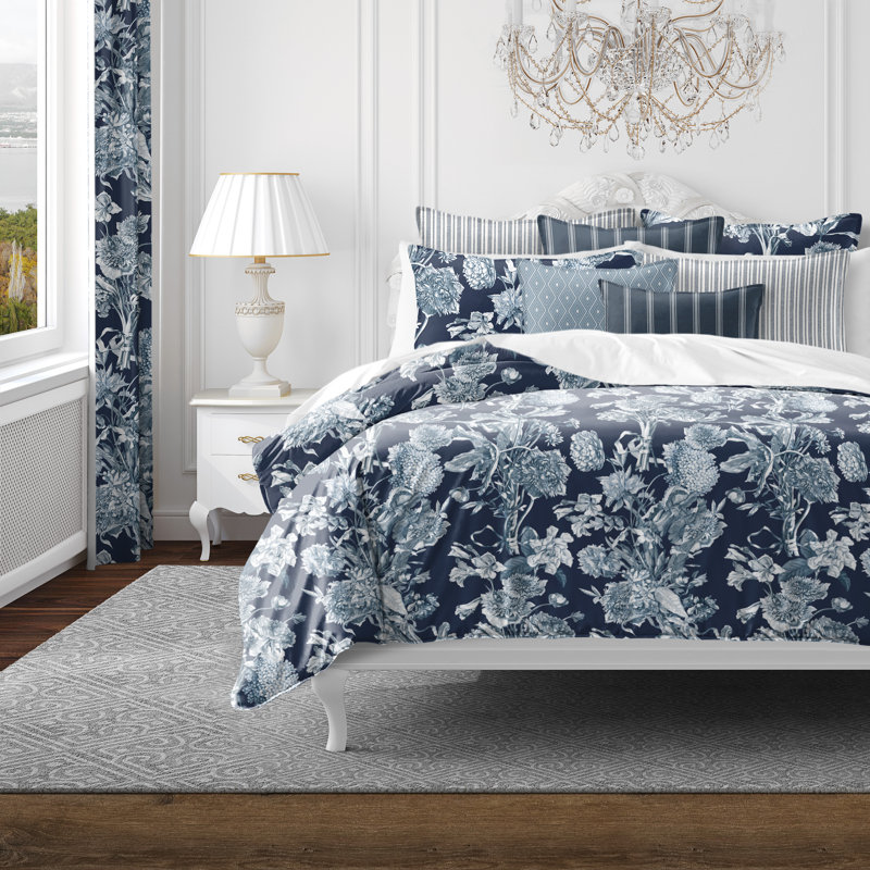 Ensemble d'édredon en coton indigo Alexandria, Édredon pour lit simple + 7 pièces supplémentai