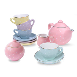 Service à thé en Porcelaine Tasses à café Bleues et Soucoupe Service à café  en céramique avec théière, sucrier, cuillères à café de crémier, 11 pièces  (11 pièces) (15 pièces) : 