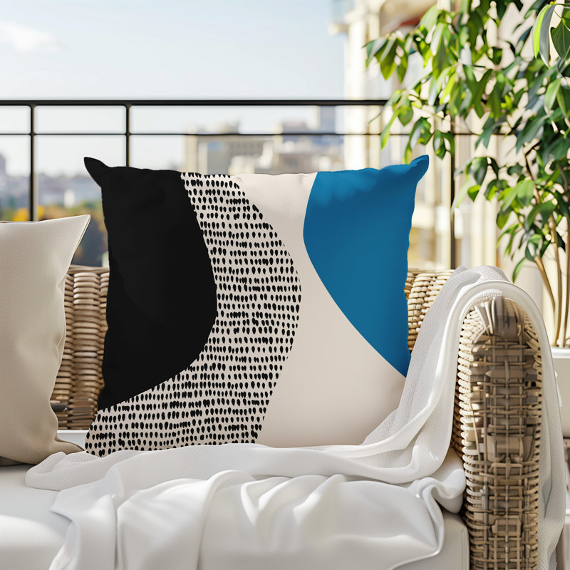 Coussin carré intérieur / extérieur pia, H 17 po x l 17 po, Turquoise / noir / blanc cassé