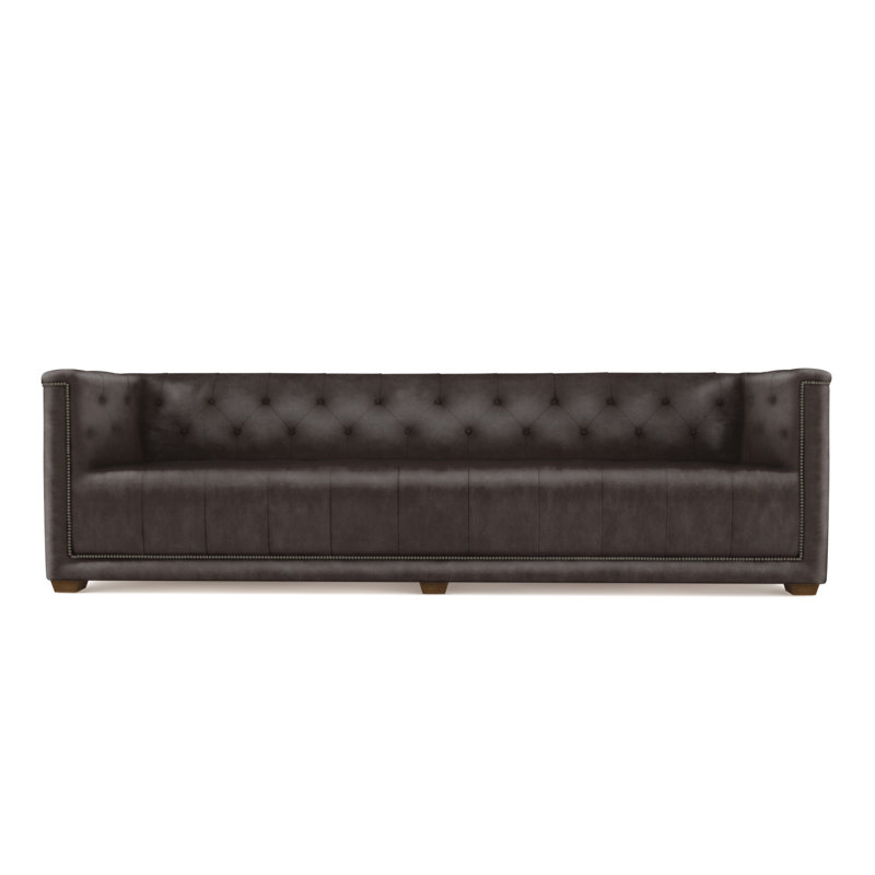 Velvet Sofa, Chocolate Genuine Leather, 84"