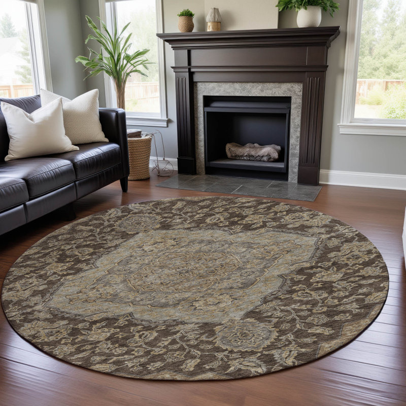 Premium Machine Washable Gurubaksh AMF1151 Global Rug, Round 8'