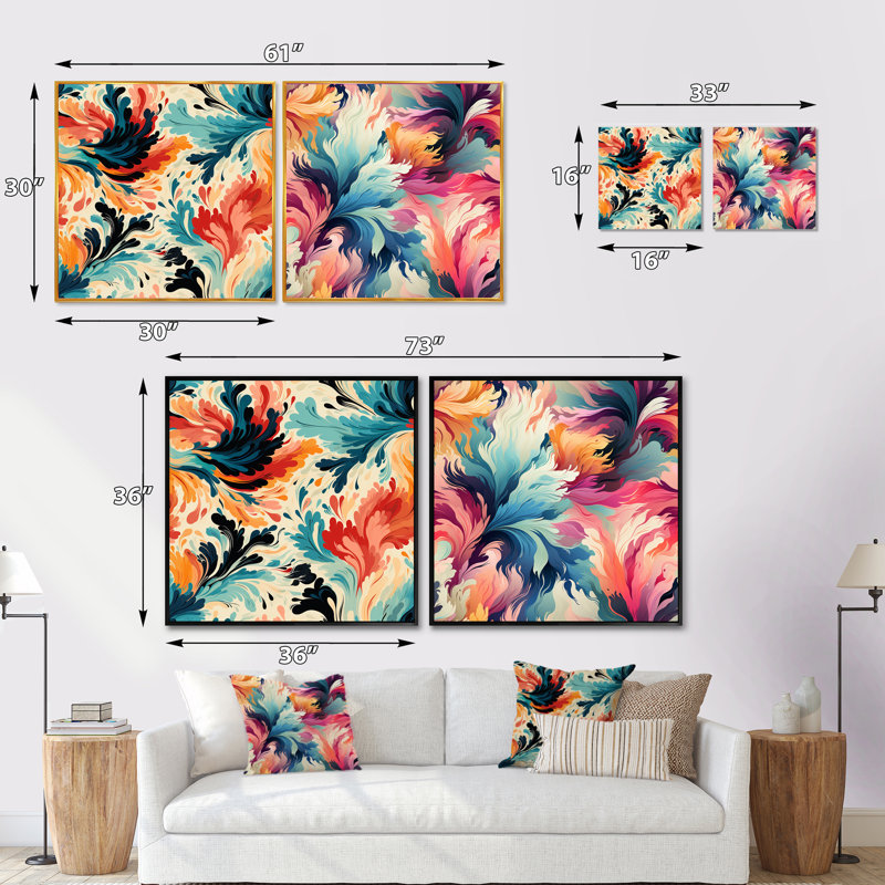 Dagnis - ensemble de 2 collages carrés abstraits, Cadre flottant noir, H 30 po x l 61 po