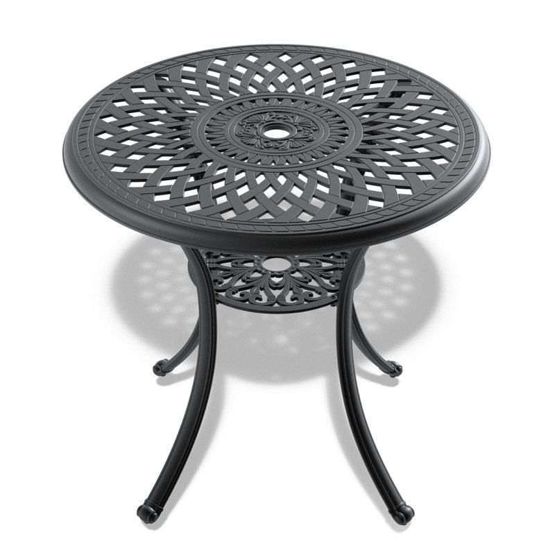 Table de salle à manger 30,71 pouces en fonte d'aluminium avec structure noire et trou pour parasol