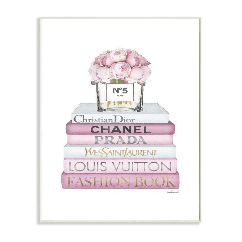 Fashion Designer Flower Bookstack Pink White - impression d'art graphique, Plaque murale, H 15 po x l 10 po