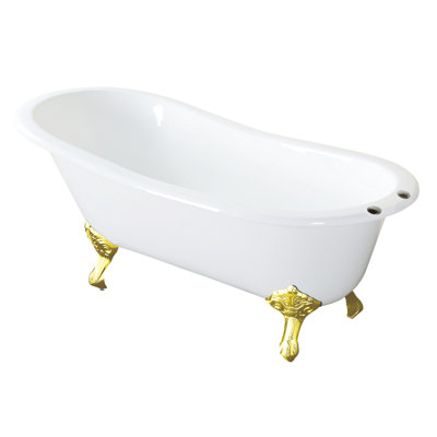 Kingston Brass Aqua Eden 61-Inch Cast Iron Oval Single Slipper Clawfoot Tub (7-Inch Faucet Drillings)