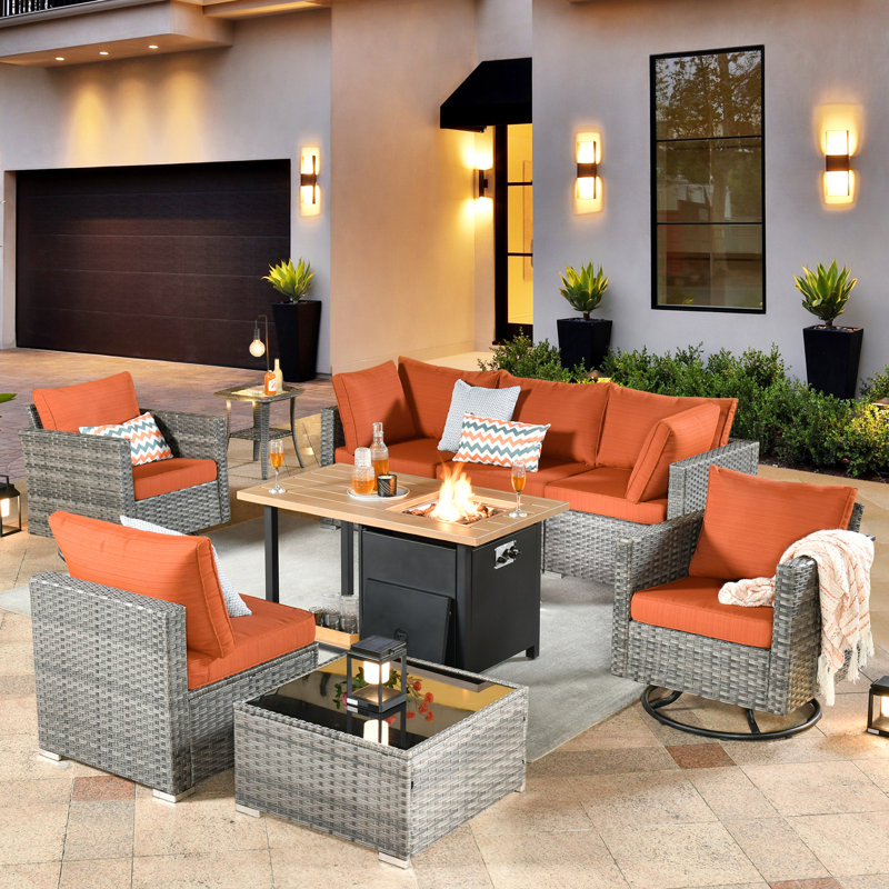 Aliva Wicker 6 - Person Patio Conversation Set with Cushions, Beige