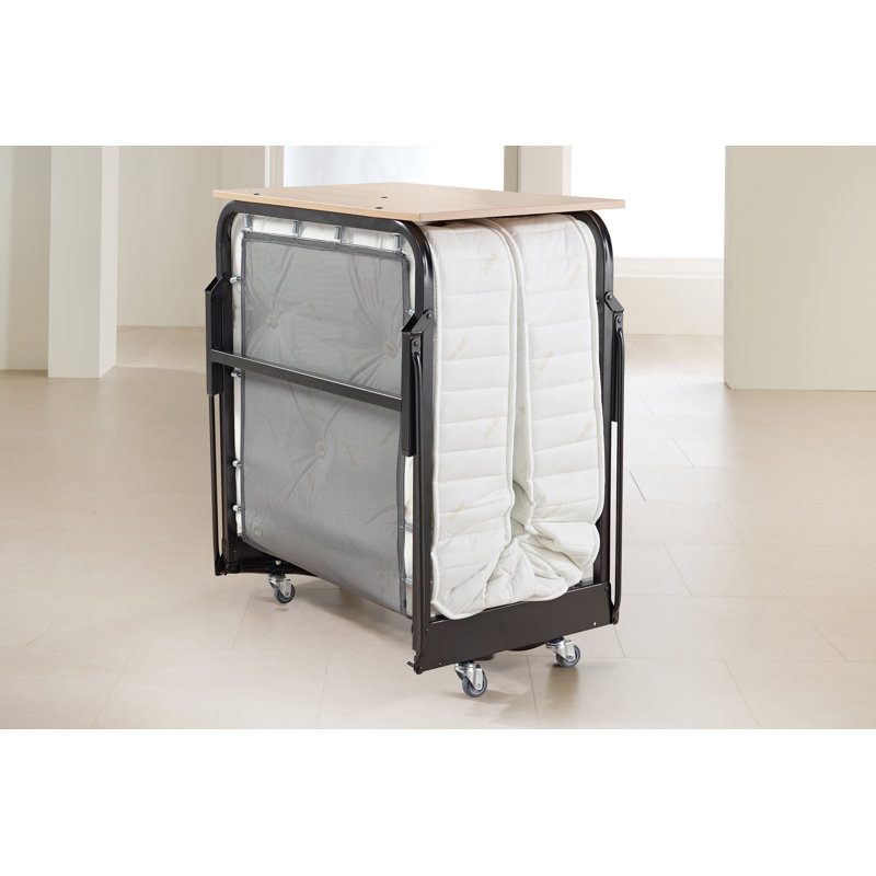 Twin Black Metal Folding Bed with Headboard and Slats