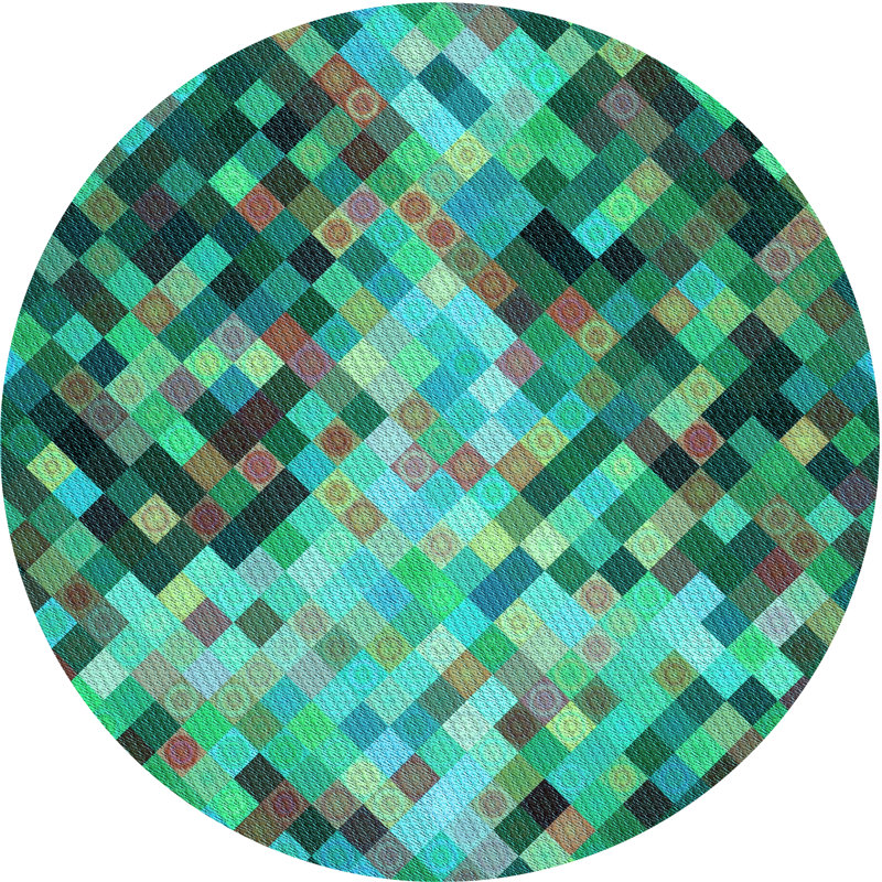 Tapis bleu sarcelle géométrique en laine, Rond 3 pi
