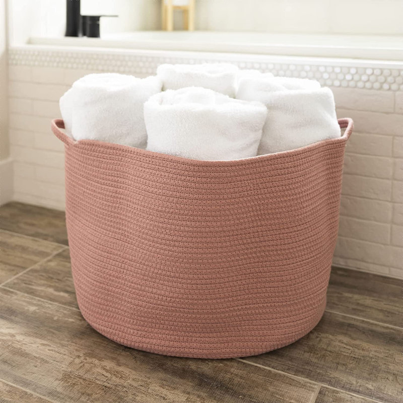 Laundry Cotton Basket, Pink, 14" H x 20" W x 20" D