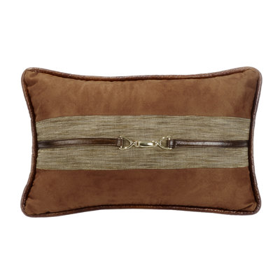 Highland Lodge Olive/Brown Suede Buckle Detailed Rustic Cabin Lodge 12x19 inch Lumbar Pillow
