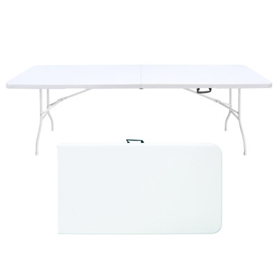  Table de camping avec fonction pliante. Plastique portatif pour pique-niques, fêtes. Robuste, imperméable. Capacité de charge élevée. Plaisirs extérieurs blancs. Camping, charge.