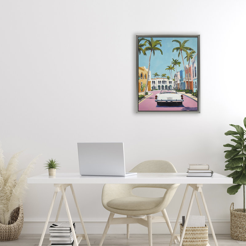 Cadre flottant voiture tropicale classique, design par Franklyn Gregory, Cadre flottant gris lustré, H 21 po x l 17 po