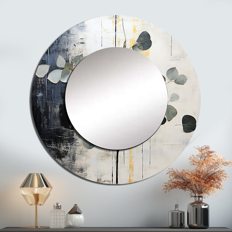 Monochrom Iron Ivy Leaves - miroir mural décoratif feuilles, miroir rond vert, impression d'art en métal, 23 po x 23 po