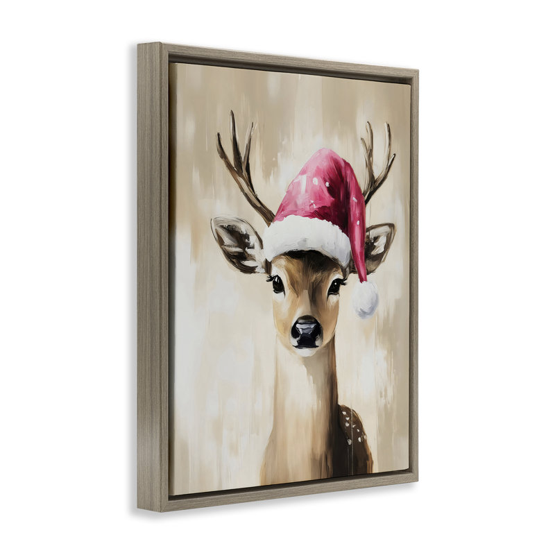 Cadre flottant bébé cerf de Noël, design par Arlington Prints, H 31 po x l 25 po, Cadre flottant orme Montalcino
