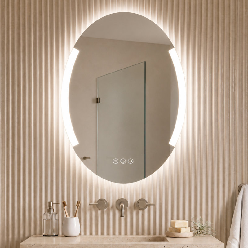 Miroir de salle de bain anti-buée à DEL à intensité variable sans cadre 24 po x 32 po Kesgrave, Oval