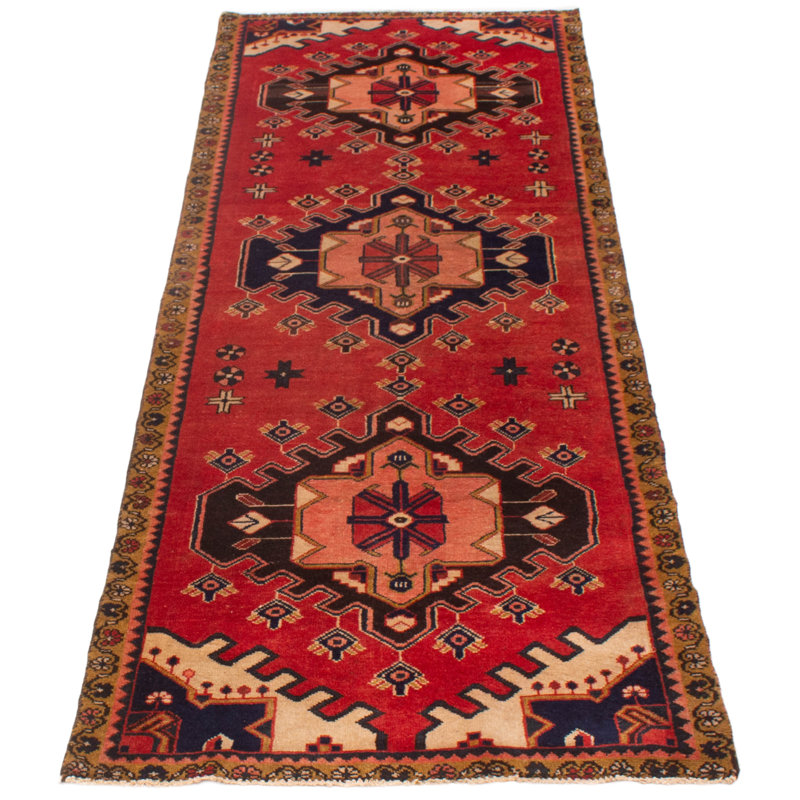 Tapis de couloir rouge unique en laine 3 pi 6 po x 9 pi 5 po Zaelia