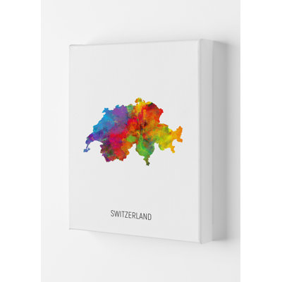 Switzerland Watercolour Map by Michael Tompsett - Print