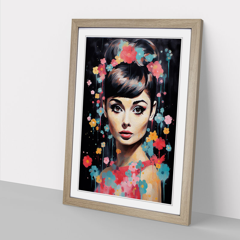 Audrey Hepburn Modern - Framed Print, 34cm H x 25cm W x 2cm D, Oak Framed