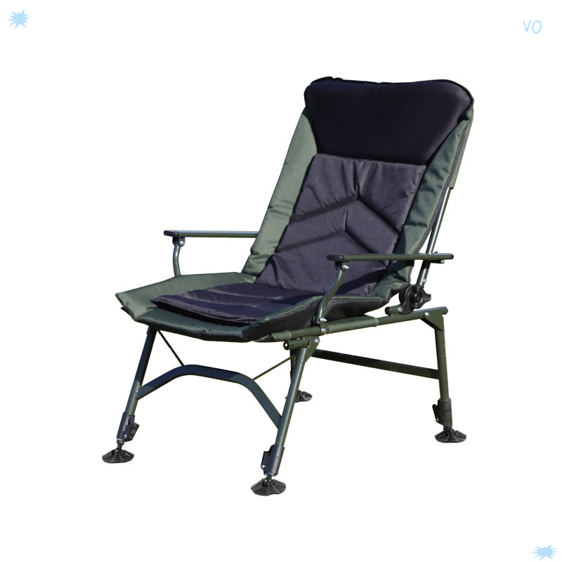 Portable Folding Reclining Camping Chair With Adjustable Backrest, Black/Green