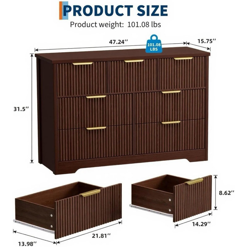 120 cm W Chest of 7 Drawers
