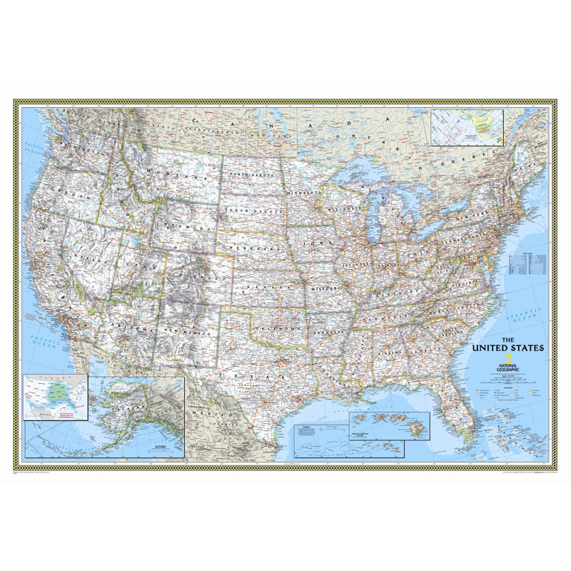 Enlarged Laminated United States Wall Map with Insets