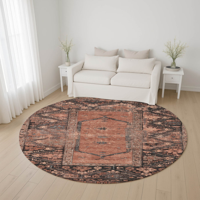 Premium Machine Washable Lubbers AMF1727 Global Rug, Round 8'