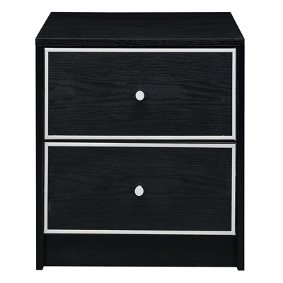 2 Nightstand In Black And Silver - Industrial Bedroom Accent With Smooth Functional Metal Glides Style 2 Drawers Easy Access