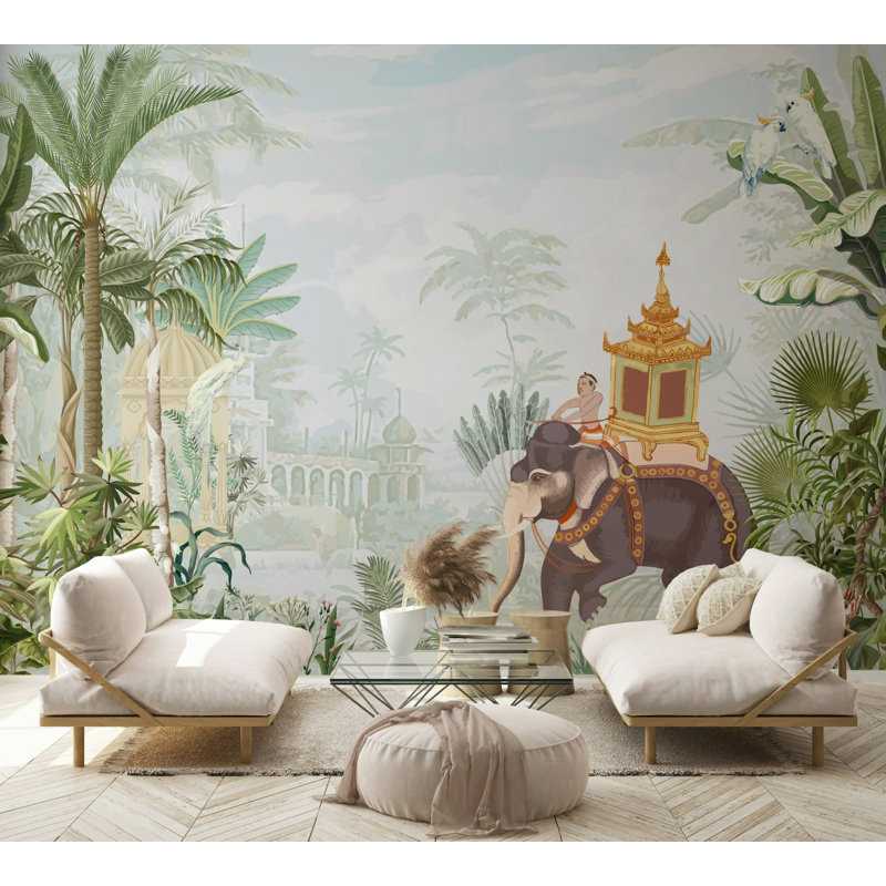 Papier peint jungle éléphant tropical, L 37 po x l 56 po