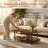 Oval Coffee Table, 2-Tier Rustic Wood Storage Table with Metal Legs, Vintage-Modern Center Table