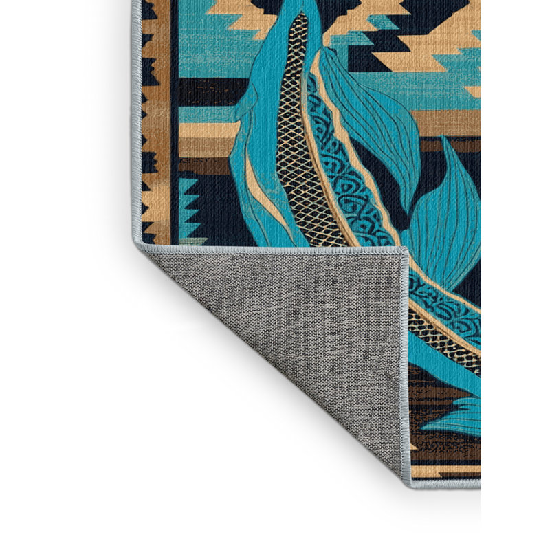 Washable Koi Fish Southwestern Area Rug, Square 4'