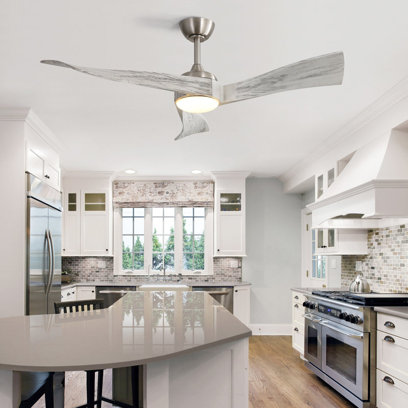 Ventilateur de plafond 52 pouces minimaliste avec moteur à courant continu écoénergétique à 6 vitesses, Nickel brossé, Gris