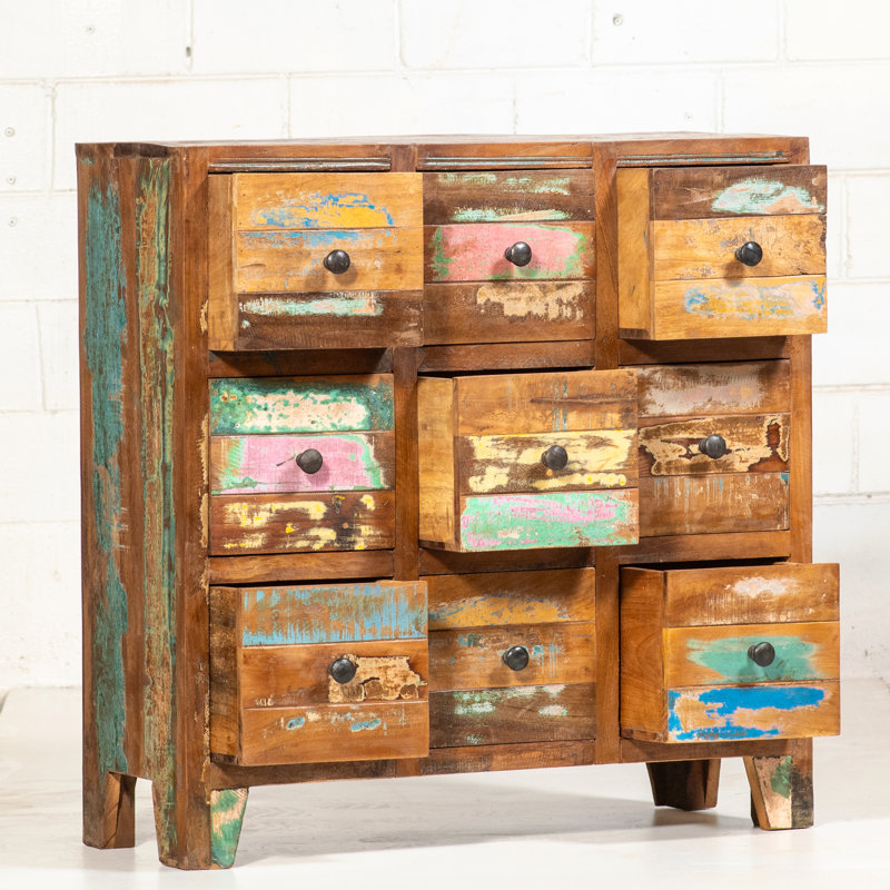 Ranjit Solid Wood 80cm W 9 - Drawer Chest of Drawers