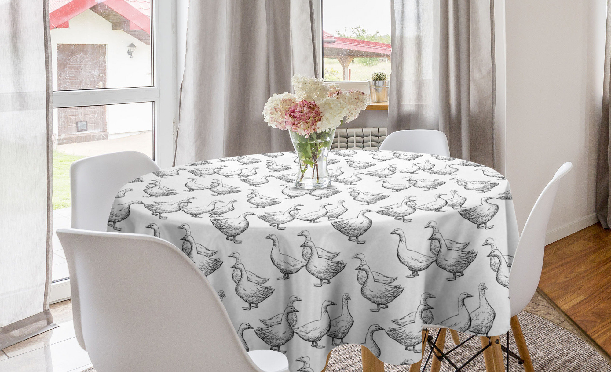 East Urban Home Ambesonne Goose Round Tablecloth, Monotone Style Sketchy  Hand Drawn Inspired Bird Outlines On A Plain Backdrop, Circle Table Cloth  ..., image size:2000x1219