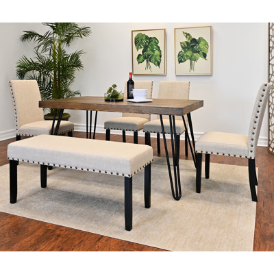 Ensemble de salle à manger 6 pièces, table à manger en épingle à cheveux avec 4 chaises