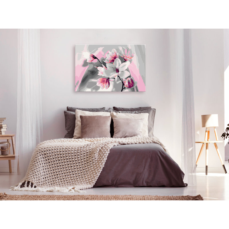 Ensemble de peinture par numéros de magnolia sur fond gris