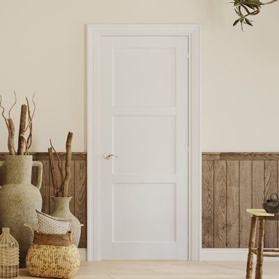 Interior Door Slab with Frame - Louvered White MDF Door, Prehung-Style Door Kit with Pre-installed Hinges, Locking Silver Handle Included, No Pre-drilled Holes
