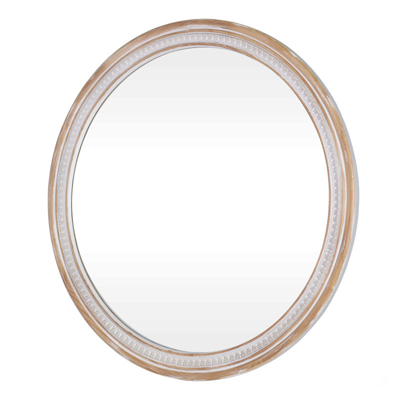 Round Solid Wood Farmhouse Wall Mirror,Rustic Boho Circle Decorative Mirrors for Bathroom